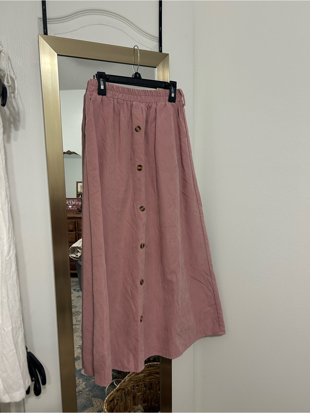 SHEIN Dusty Rose Button-Front Maxi Skirt
